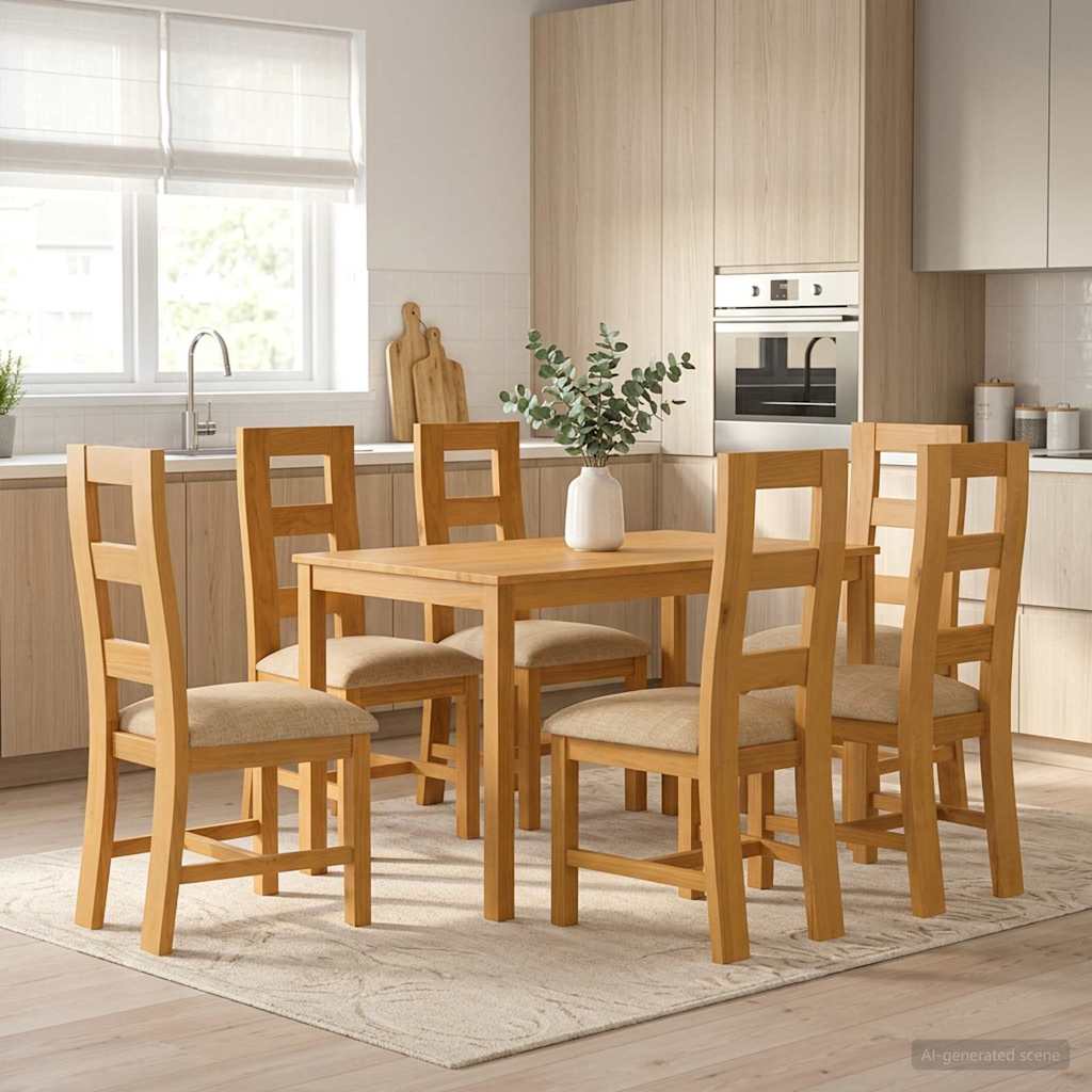 Dining Set 7 pcs Beige Solid Oak Wood