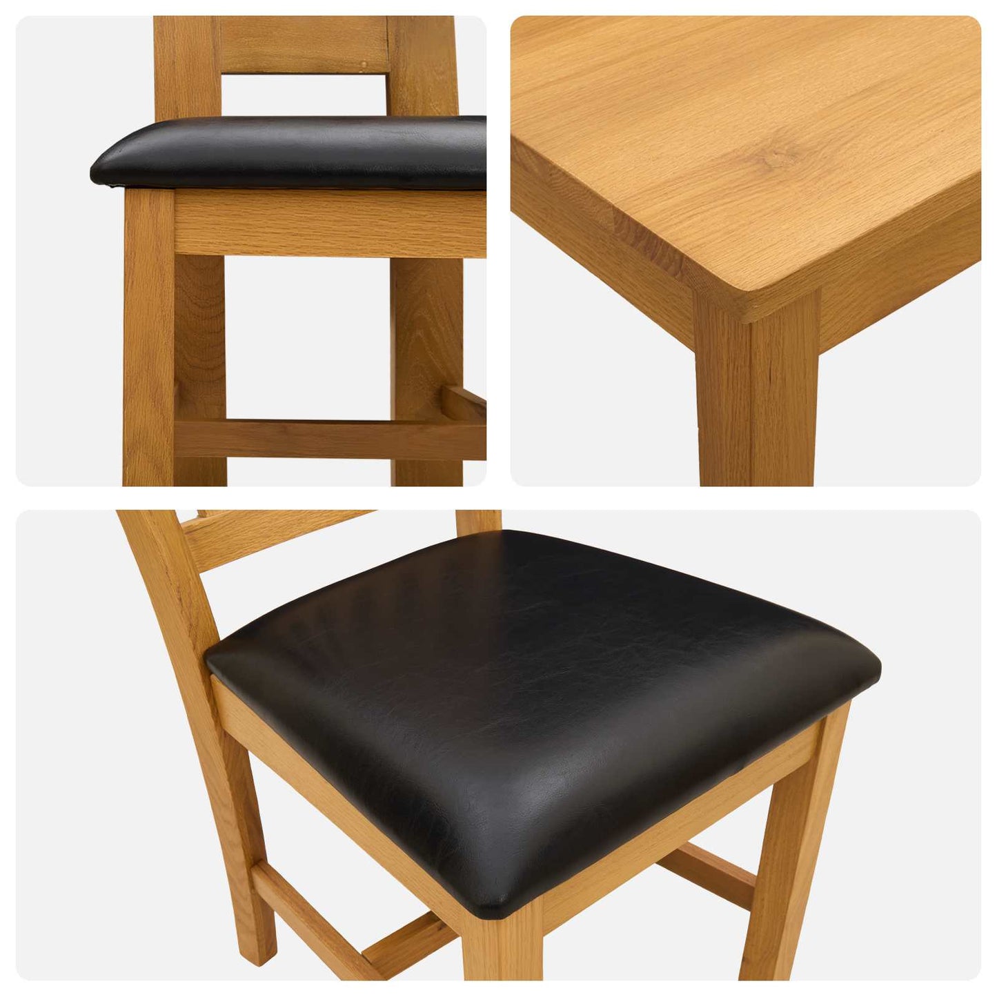 Dining Set 7 pcs Black Solid Oak Wood