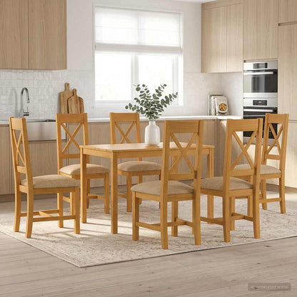 Dining Set 7 pcs Beige Solid Oak Wood