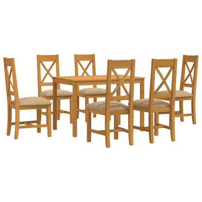 Dining Set 7 pcs Beige Solid Oak Wood