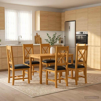 Dining Set 7 pcs Black Solid Oak Wood