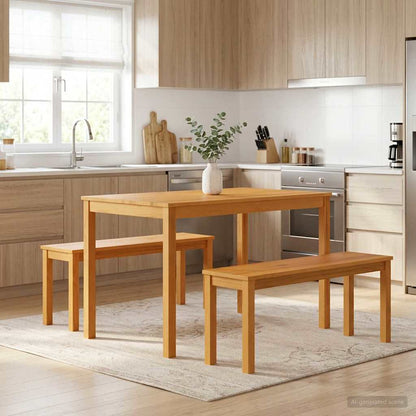 Dining Set 3 pcs Natural Solid Oak Wood
