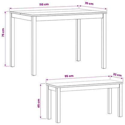 Dining Set 3 pcs Natural Solid Oak Wood