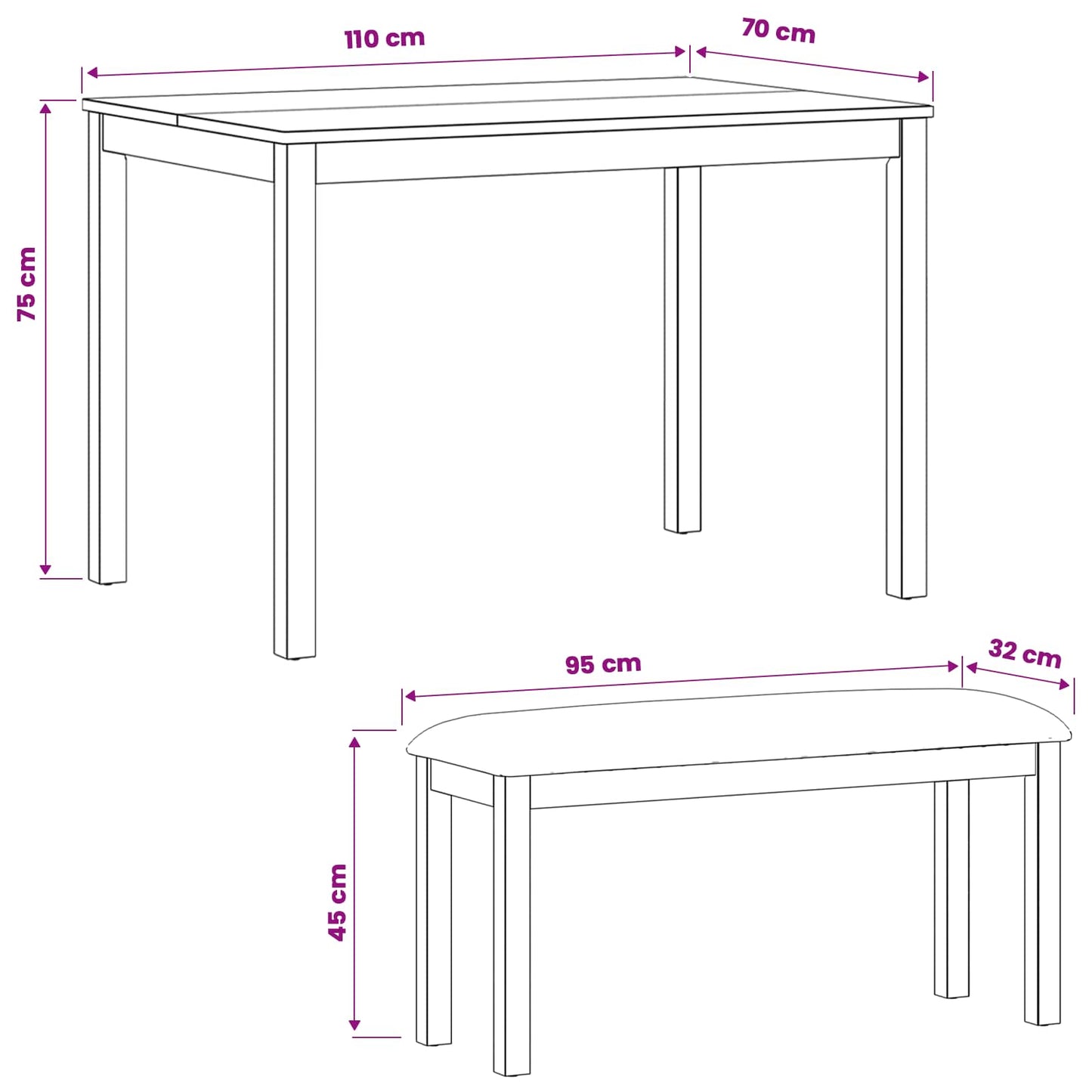 Dining Set 3 pcs Grey Solid Oak Wood