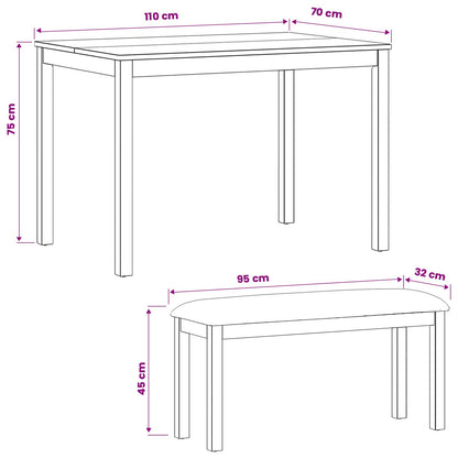 Dining Set 3 pcs Grey Solid Oak Wood