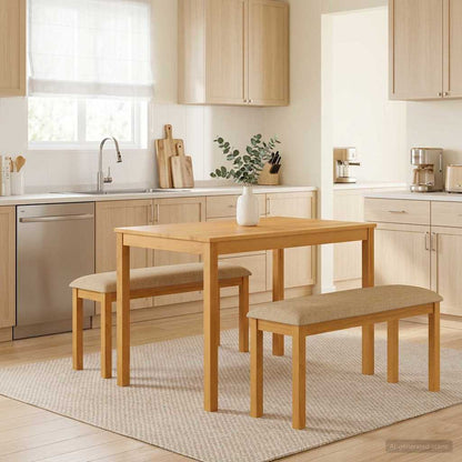 Dining Set 3 pcs Beige Solid Oak Wood
