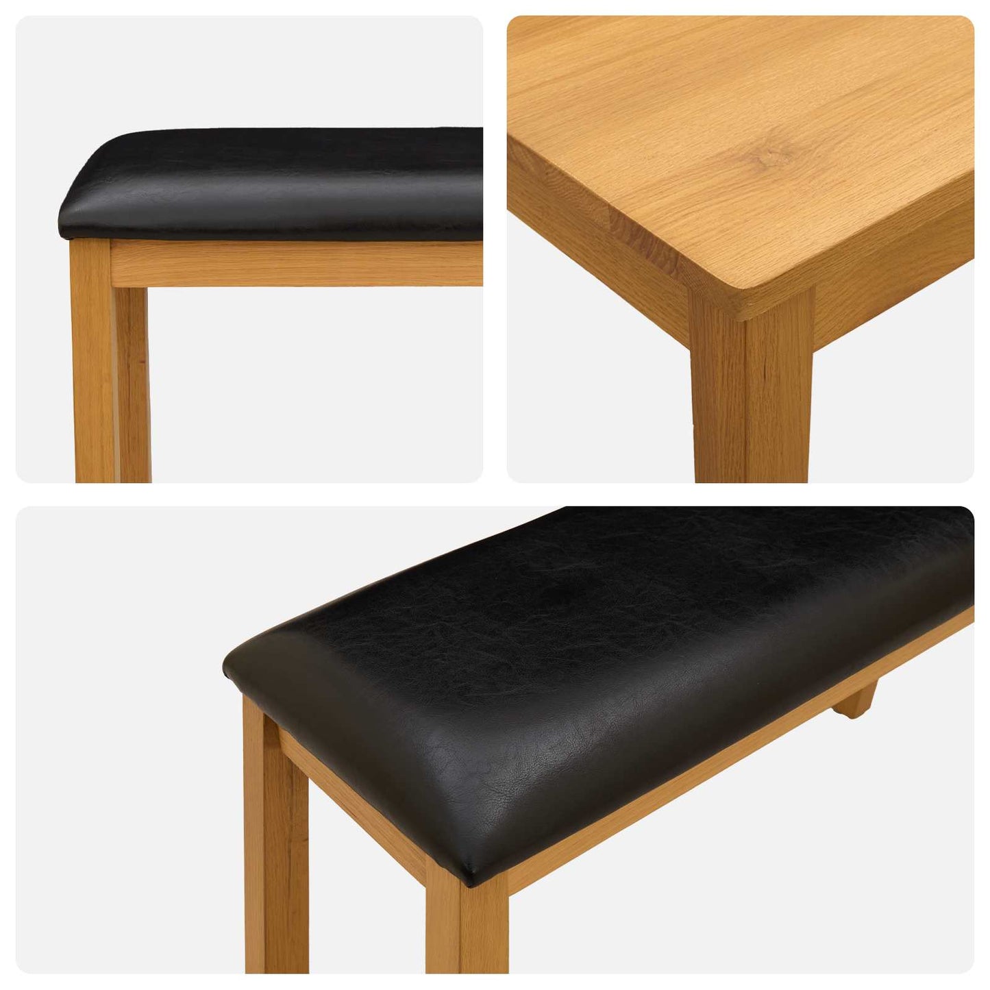 Dining Set 3 pcs Black Solid Oak Wood
