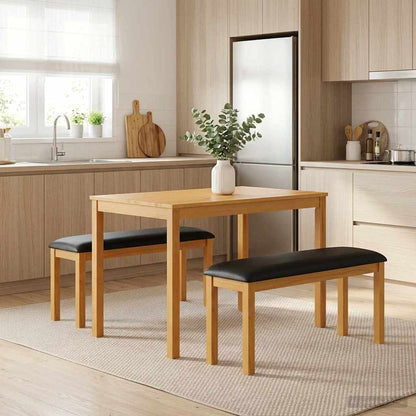 Dining Set 3 pcs Black Solid Oak Wood