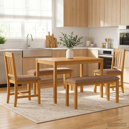 Dining Set 5 pcs Grey Solid Oak Wood