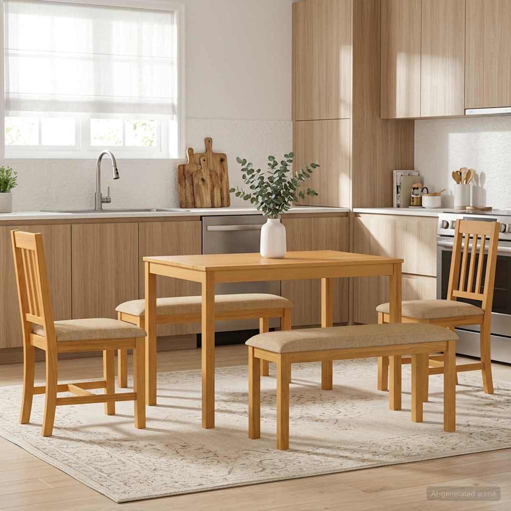 Dining Set 5 pcs Beige Solid Oak Wood