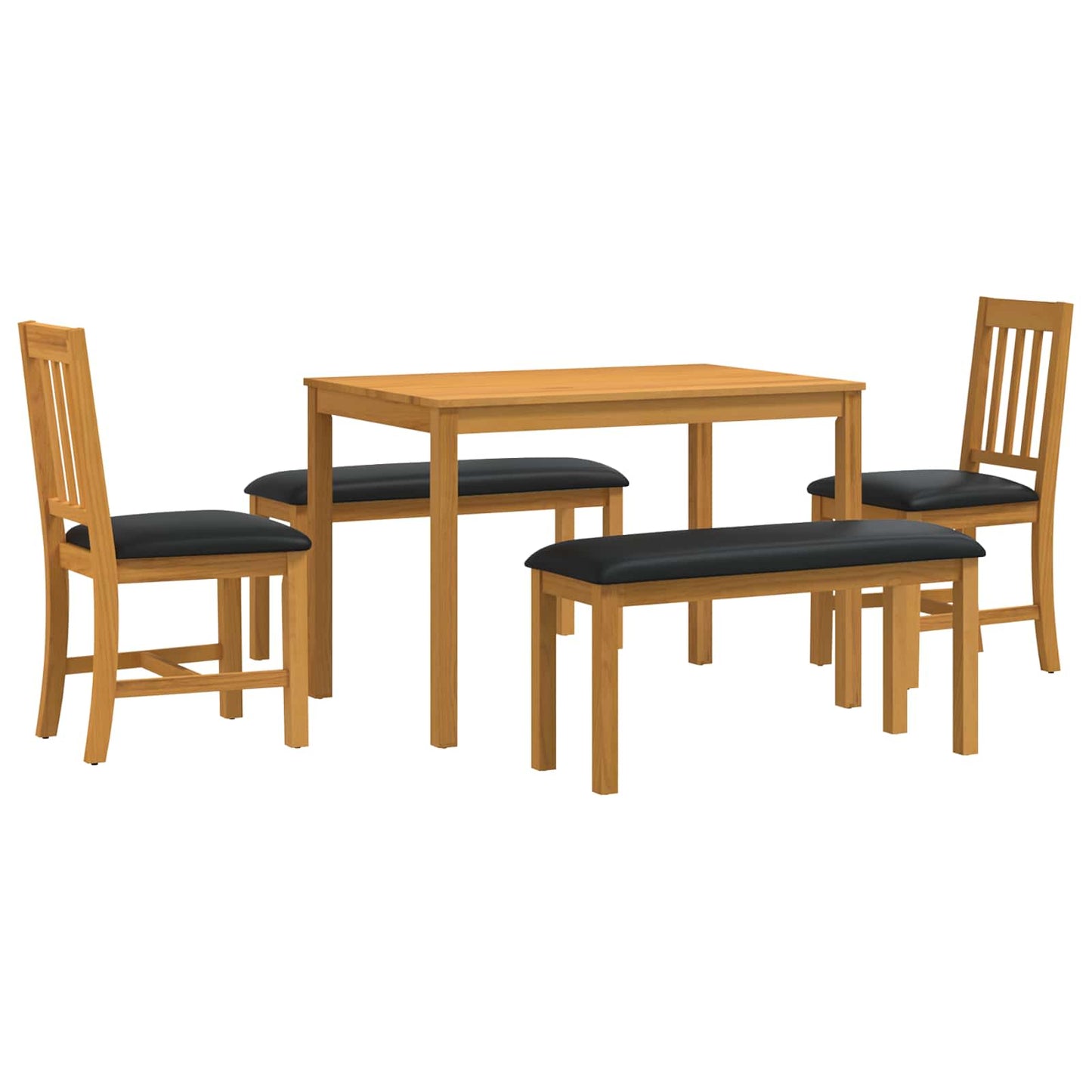 Dining Set 5 pcs Black Solid Oak Wood