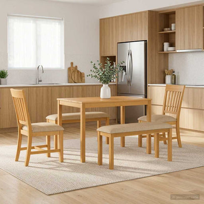 Dining Set 5 pcs Beige Solid Oak Wood