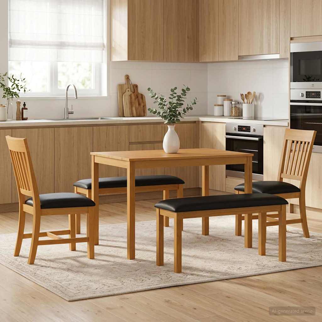 Dining Set 5 pcs Black Solid Oak Wood