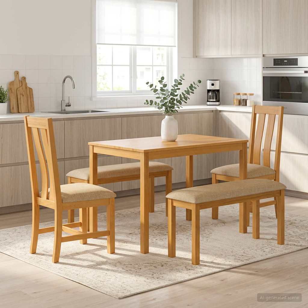 Dining Set 5 pcs Beige Solid Oak Wood