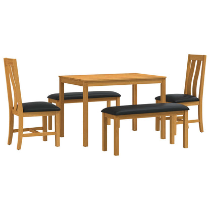 Dining Set 5 pcs Black Solid Oak Wood