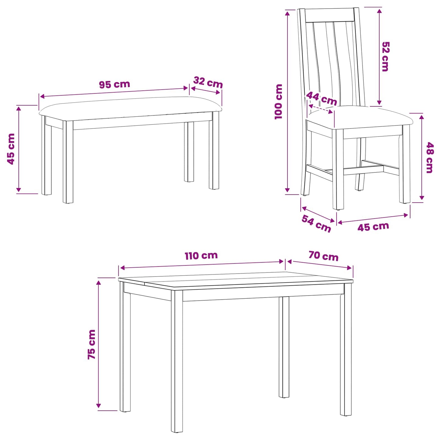 Dining Set 5 pcs Black Solid Oak Wood