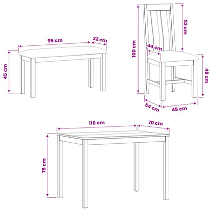 Dining Set 5 pcs Black Solid Oak Wood