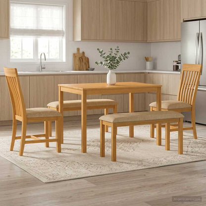 Dining Set 5 pcs Beige Solid Oak Wood