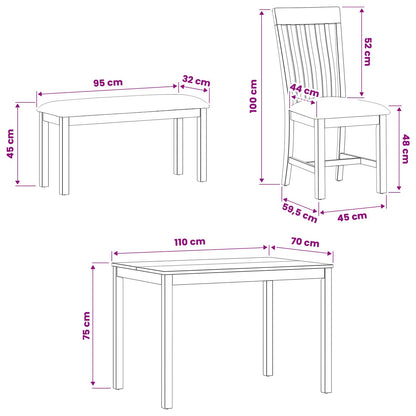 Dining Set 5 pcs Beige Solid Oak Wood