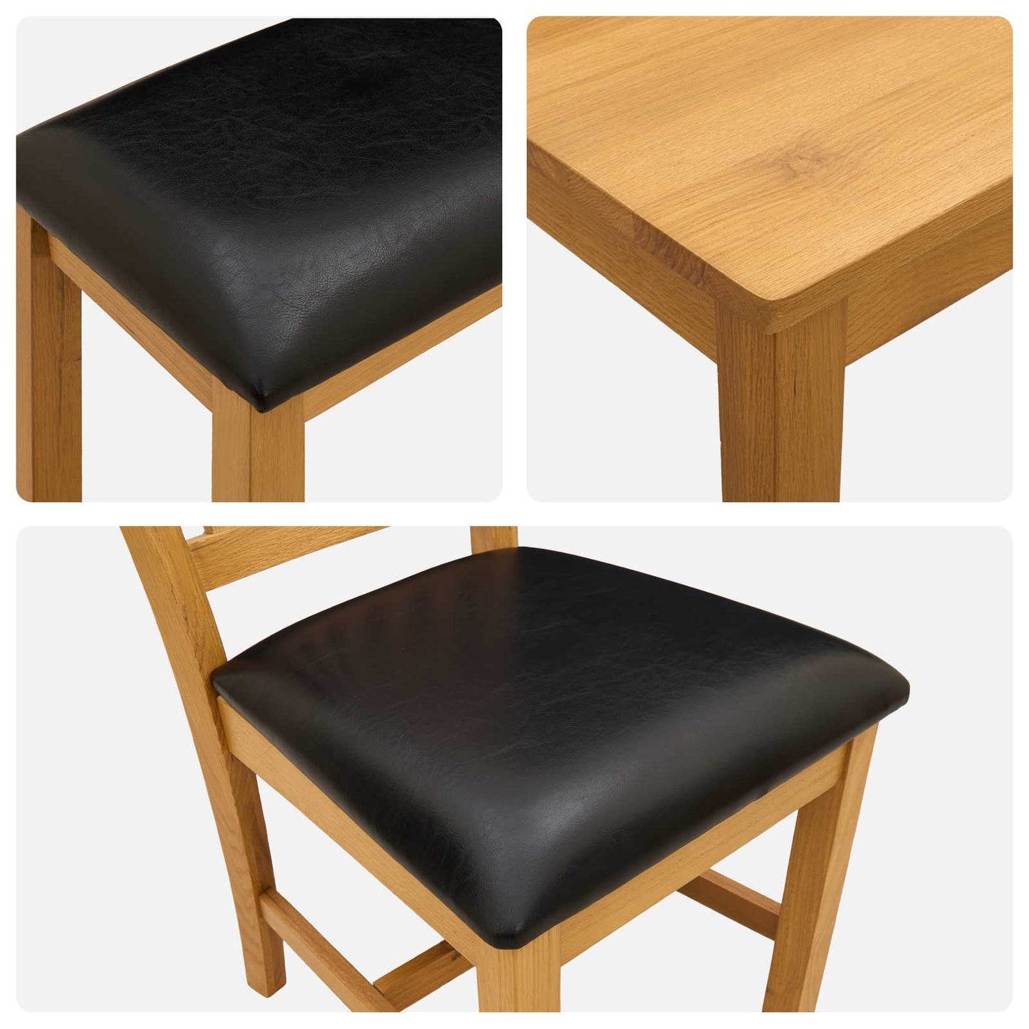 Dining Set 5 pcs Black Solid Oak Wood