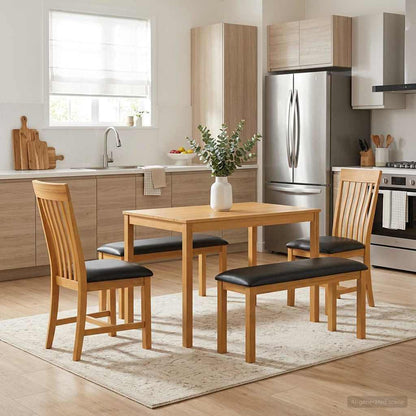 Dining Set 5 pcs Black Solid Oak Wood