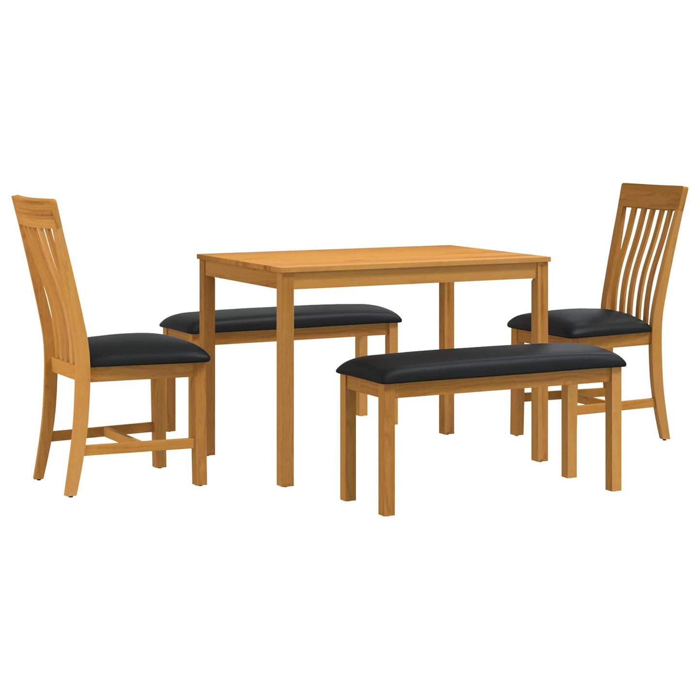 Dining Set 5 pcs Black Solid Oak Wood