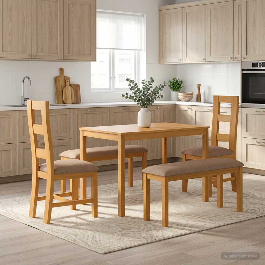 Dining Set 5 pcs Grey Solid Oak Wood