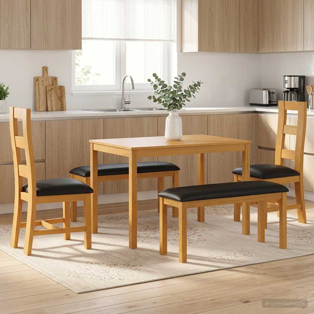 Dining Set 5 pcs Black Solid Oak Wood