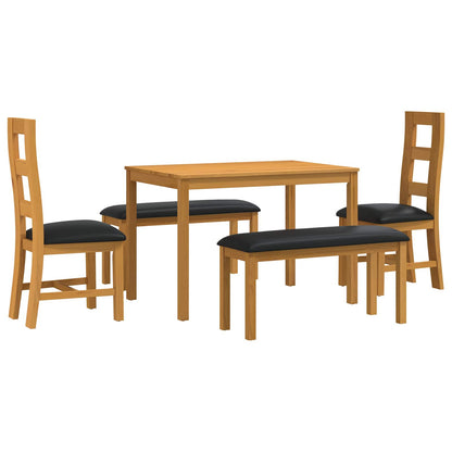 Dining Set 5 pcs Black Solid Oak Wood