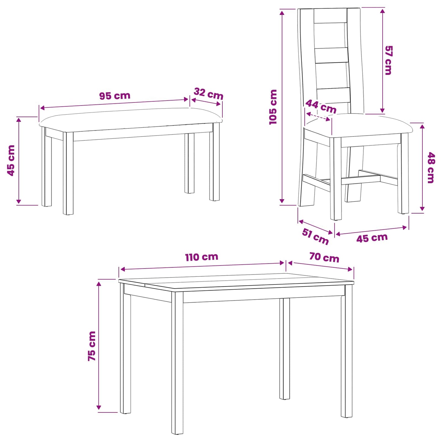 Dining Set 5 pcs Black Solid Oak Wood