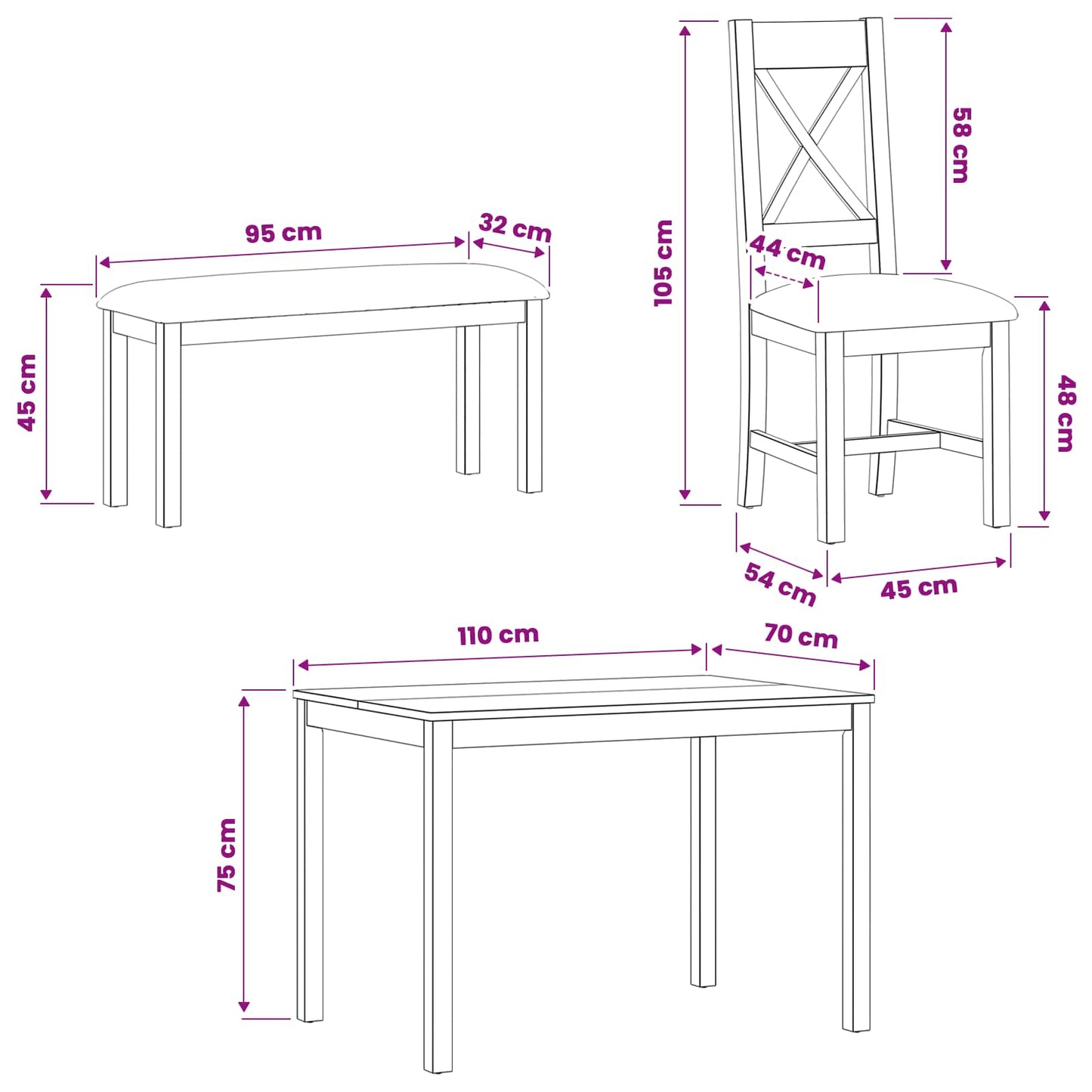 Dining Set 5 pcs Grey Solid Oak Wood