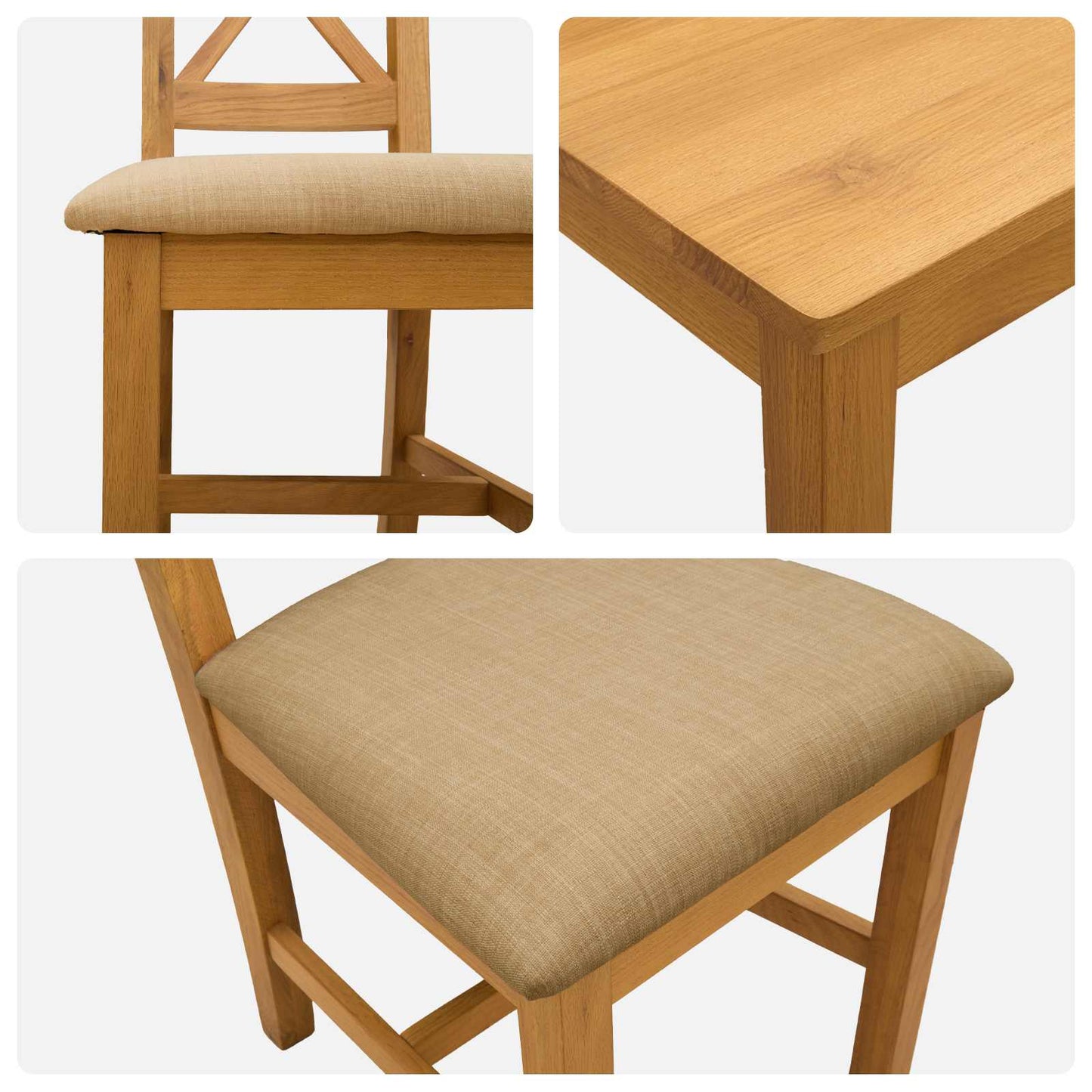 Dining Set 5 pcs Beige Solid Oak Wood