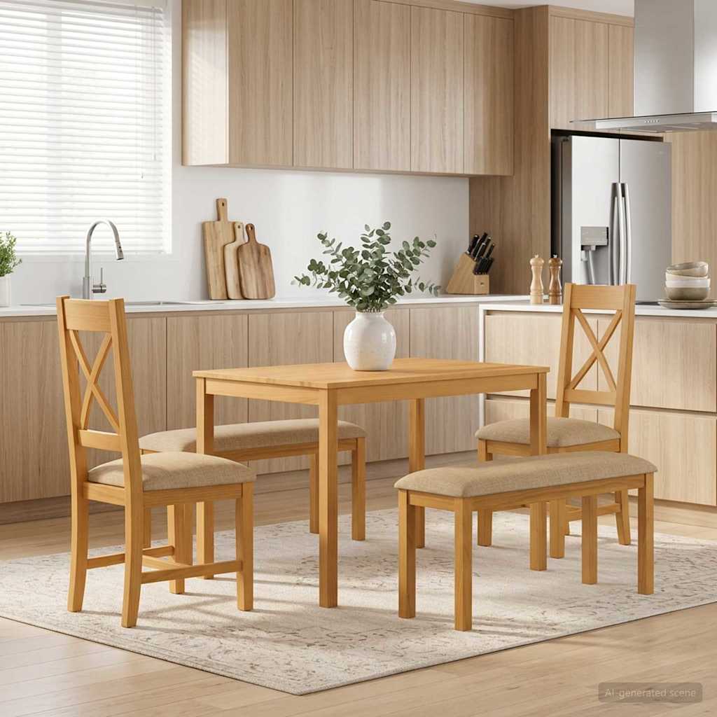 Dining Set 5 pcs Beige Solid Oak Wood