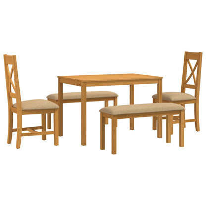 Dining Set 5 pcs Beige Solid Oak Wood