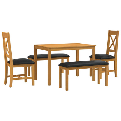Dining Set 5 pcs Black Solid Oak Wood