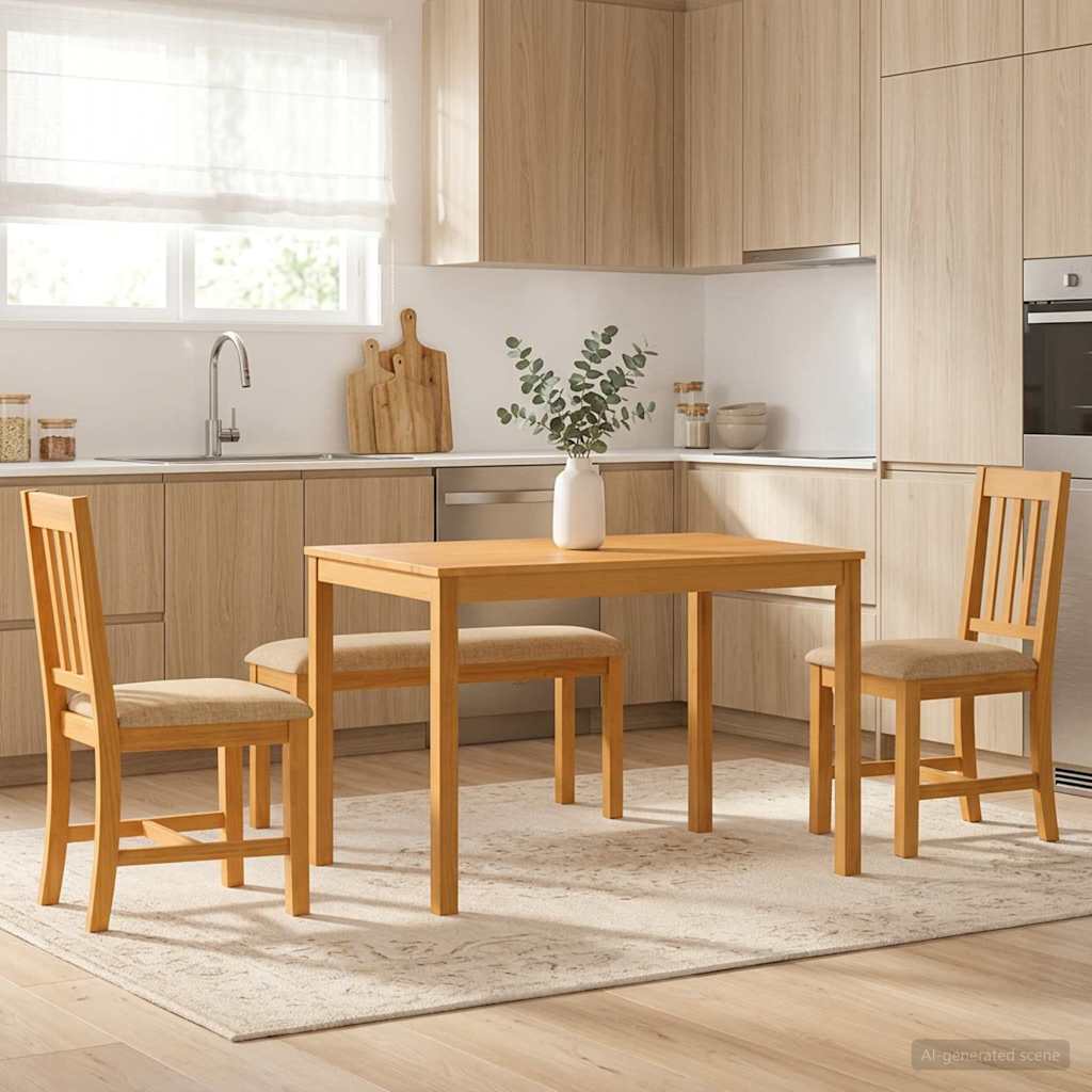 Dining Set 4 pcs Beige Solid Oak Wood