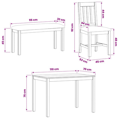 Dining Set 4 pcs Beige Solid Oak Wood
