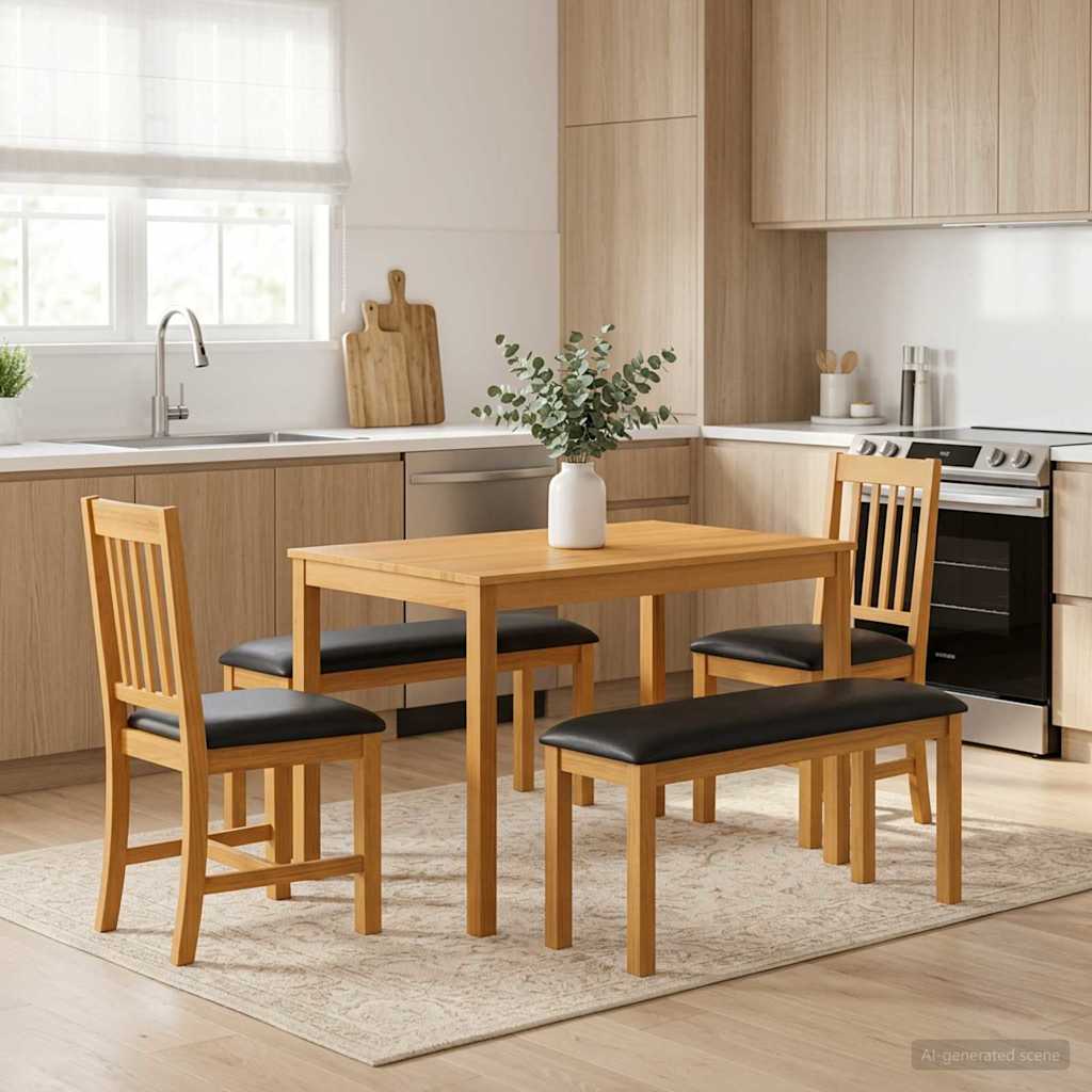Dining Set 4 pcs Black Solid Oak Wood