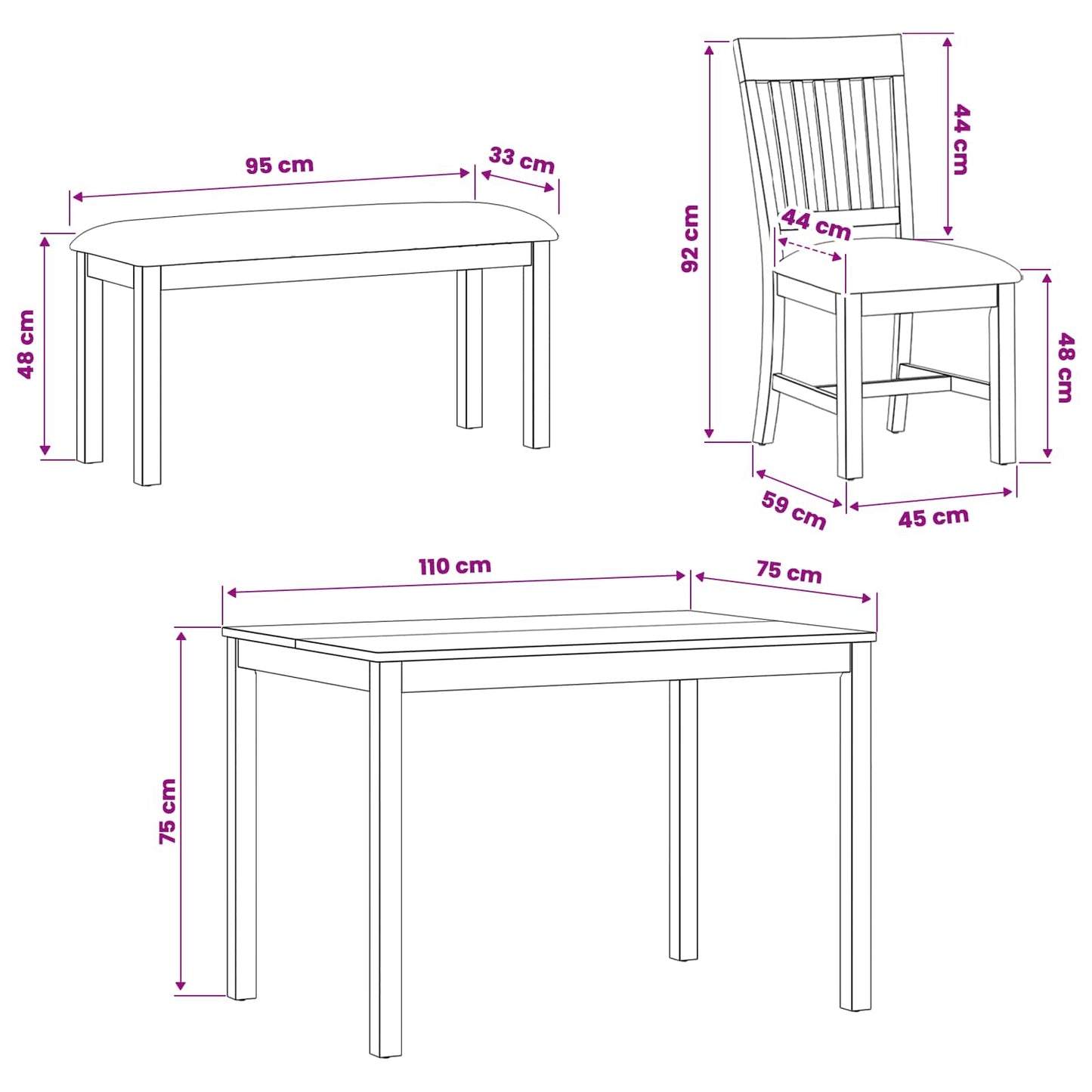 Dining Set 4 pcs Black Solid Oak Wood