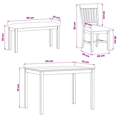 Dining Set 4 pcs Black Solid Oak Wood