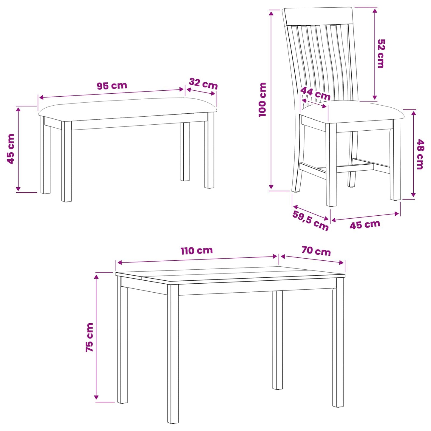 Dining Set 4 pcs Black Solid Oak Wood