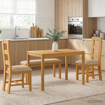 Dining Set 4 pcs Beige Solid Oak Wood