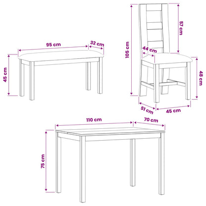 Dining Set 4 pcs Beige Solid Oak Wood