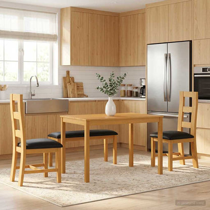 Dining Set 4 pcs Black Solid Oak Wood