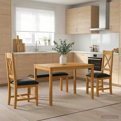 Dining Set 4 pcs Black Solid Oak Wood