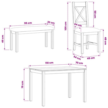 Dining Set 4 pcs Black Solid Oak Wood