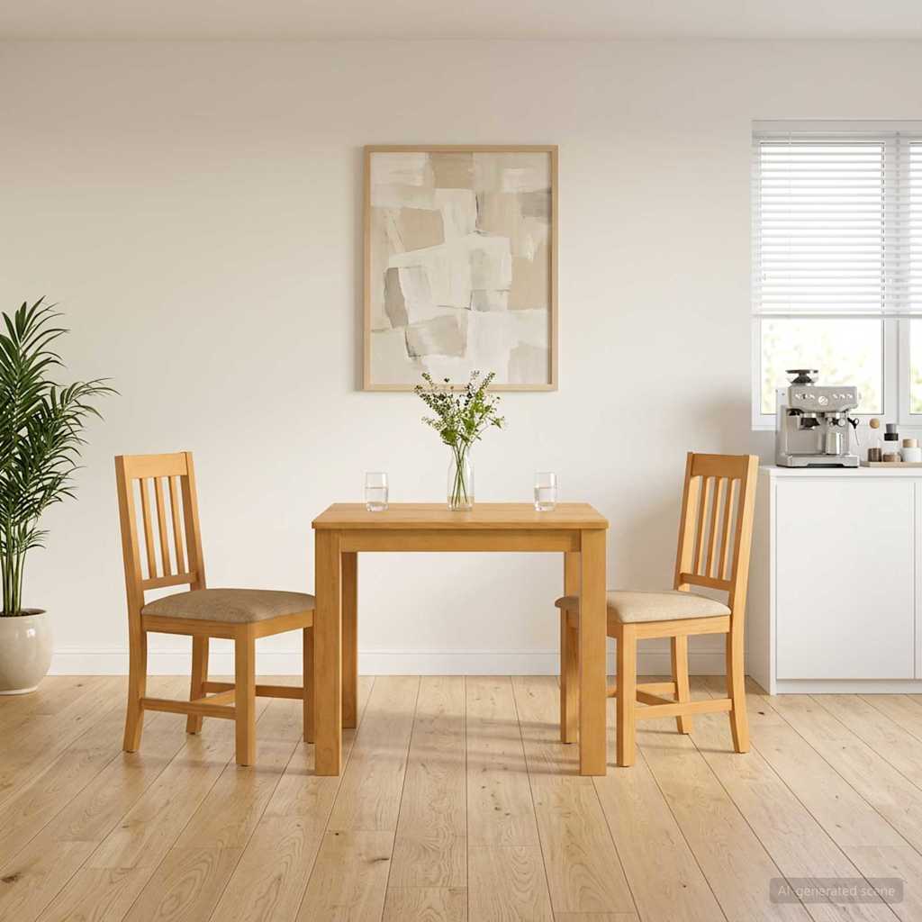 Dining Set 3 pcs Beige Solid Oak Wood