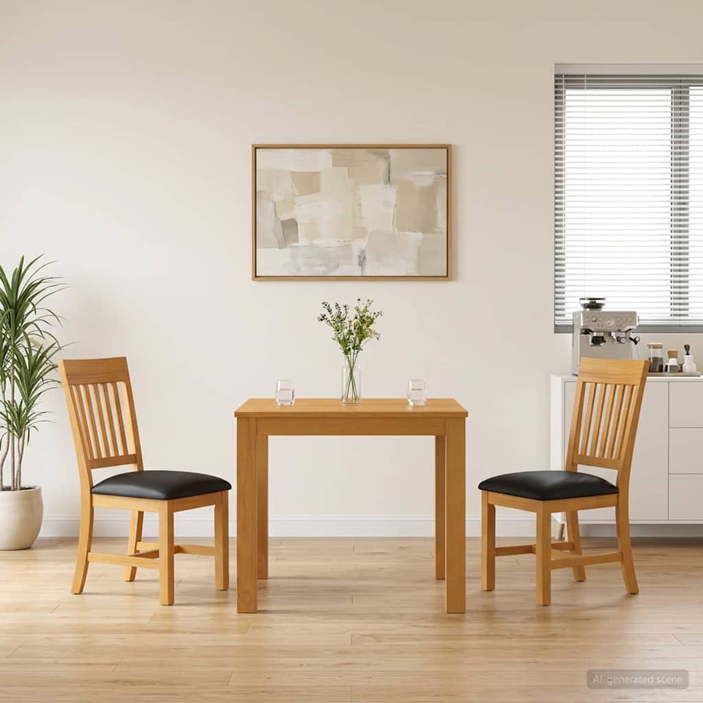 Dining Set 3 pcs Black Solid Oak Wood