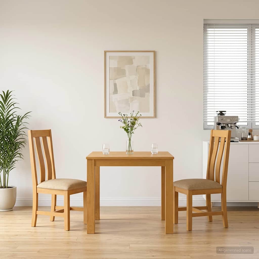 Dining Set 3 pcs Beige Solid Oak Wood