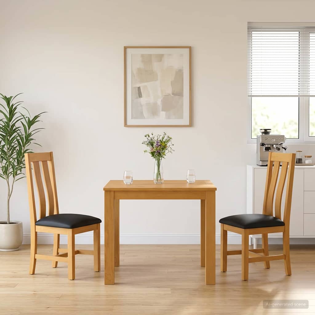 Dining Set 3 pcs Black Solid Oak Wood